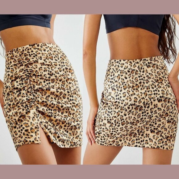 NWT Free People Womens Size 4 Avas Print Miniskirt Leopard Print Tan Combo - Picture 6 of 6
